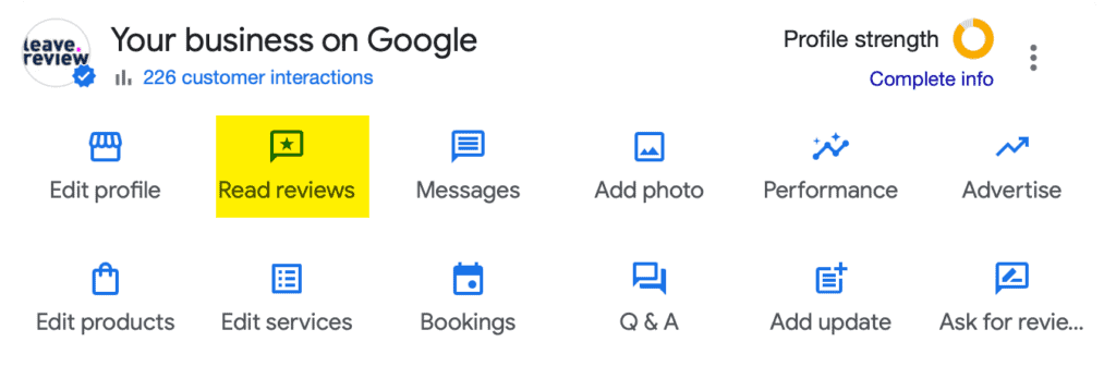 Google business, read reviews button