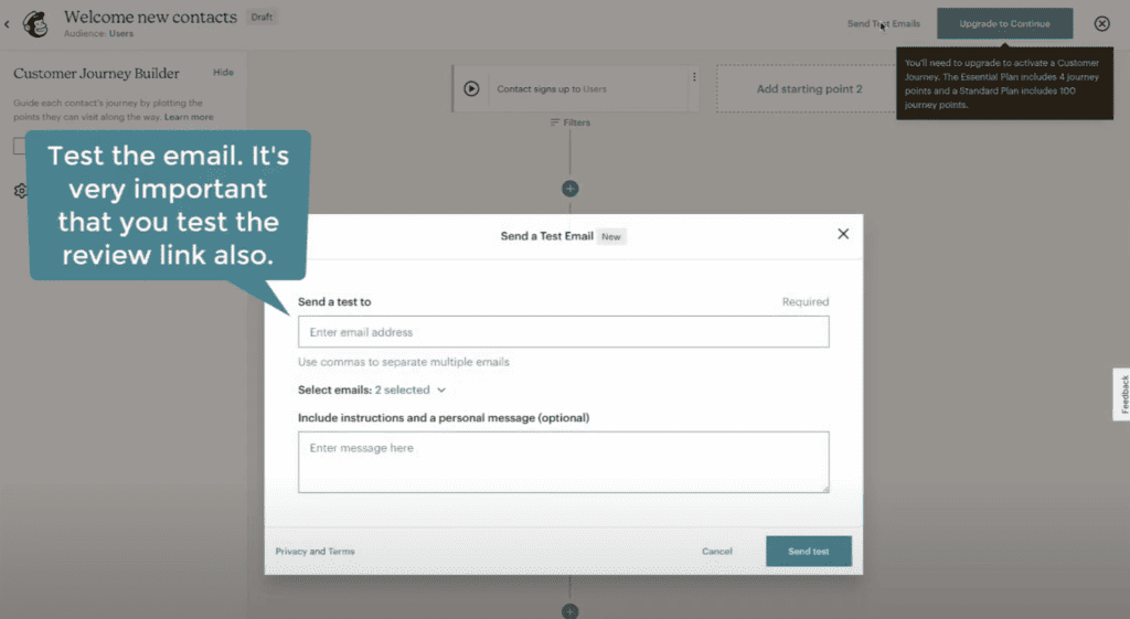 Google review automation - Send test email